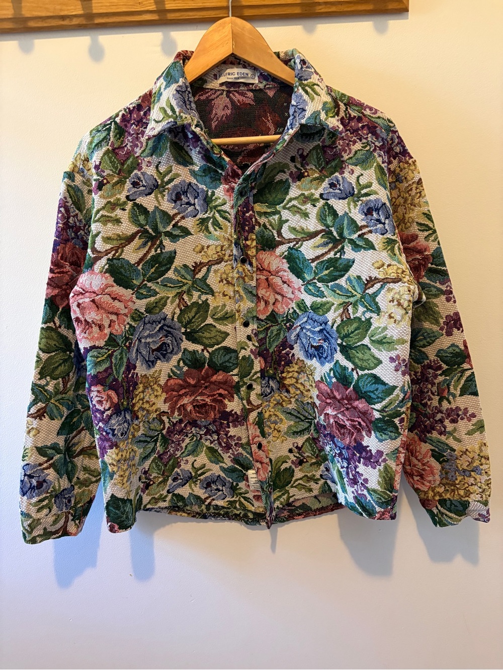 Vintage Aelfric Eden Floral Tapestry Jean Jacket - Green, Pink, Blue Flowers